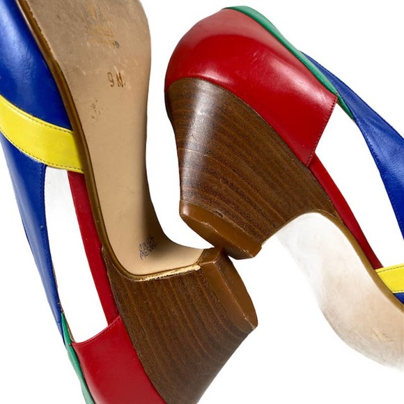 VAN ELI Women's Size 9M Sandals Peep Toe Primary Colors Low Heels Made in Italy - Picture 11 of 12